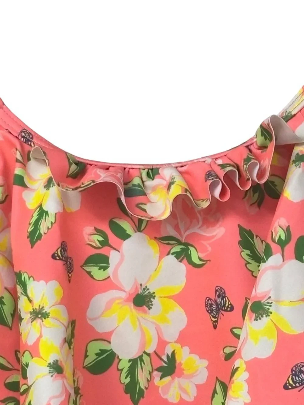 Nicole Miller Girls Floral Ruffle Bikini Top Swimwear With Pom Pom Trim Size 14